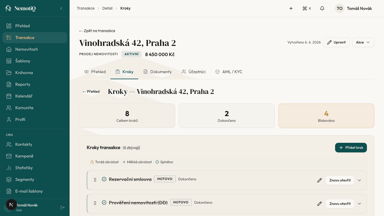 Kroky / checklist transakce
