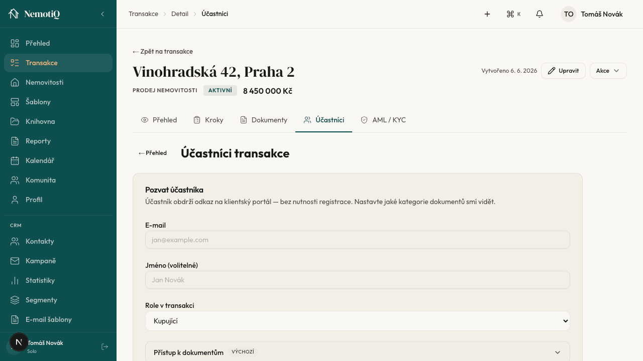 Účastníci, pozvánka do portálu a QR