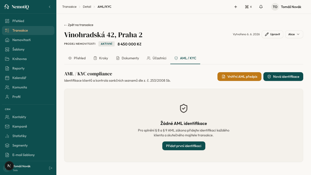AML / KYC modul v transakci