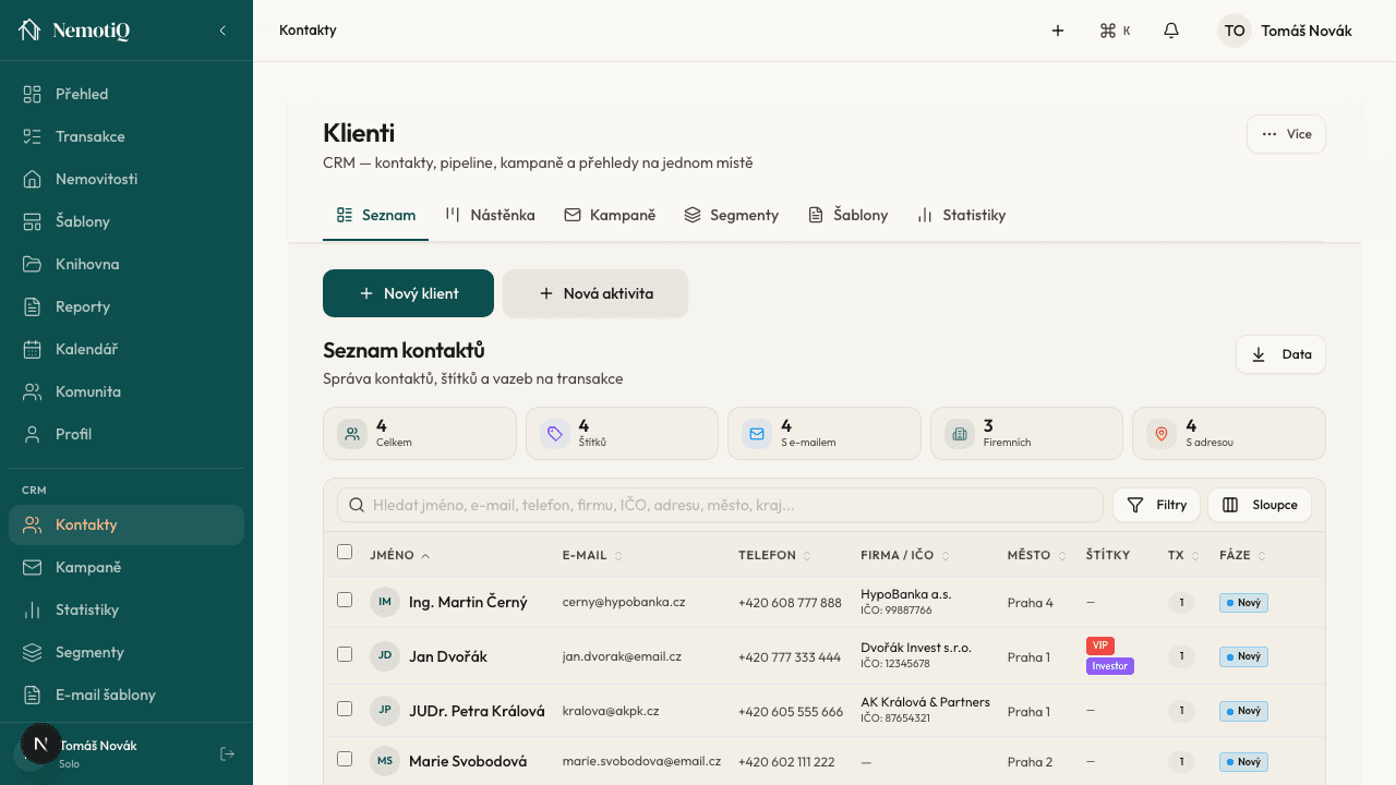 CRM, seznam klientů